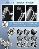 Vista 7 de Cabezal de ducha filtrado MakeFit con combo de mano de níquel cepillado - Sistema de spa dual 2-en-1 con cabezal de ducha de masaje y cabezal