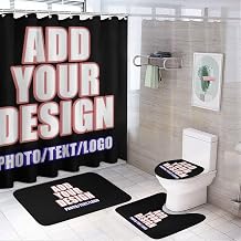 Custom Bathroom Sets with Shower Curtain and Rugs Waterproof Shower Curtain U-Shape Rugs Personalized Bath Curtains with Your Design Photo Text Logo Style01