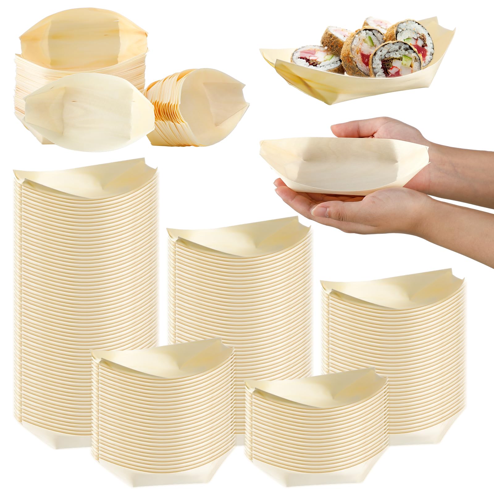 DOITOOL 50 Pack Disposable Wood Boat Plates Dishes, Appetizer Sushi