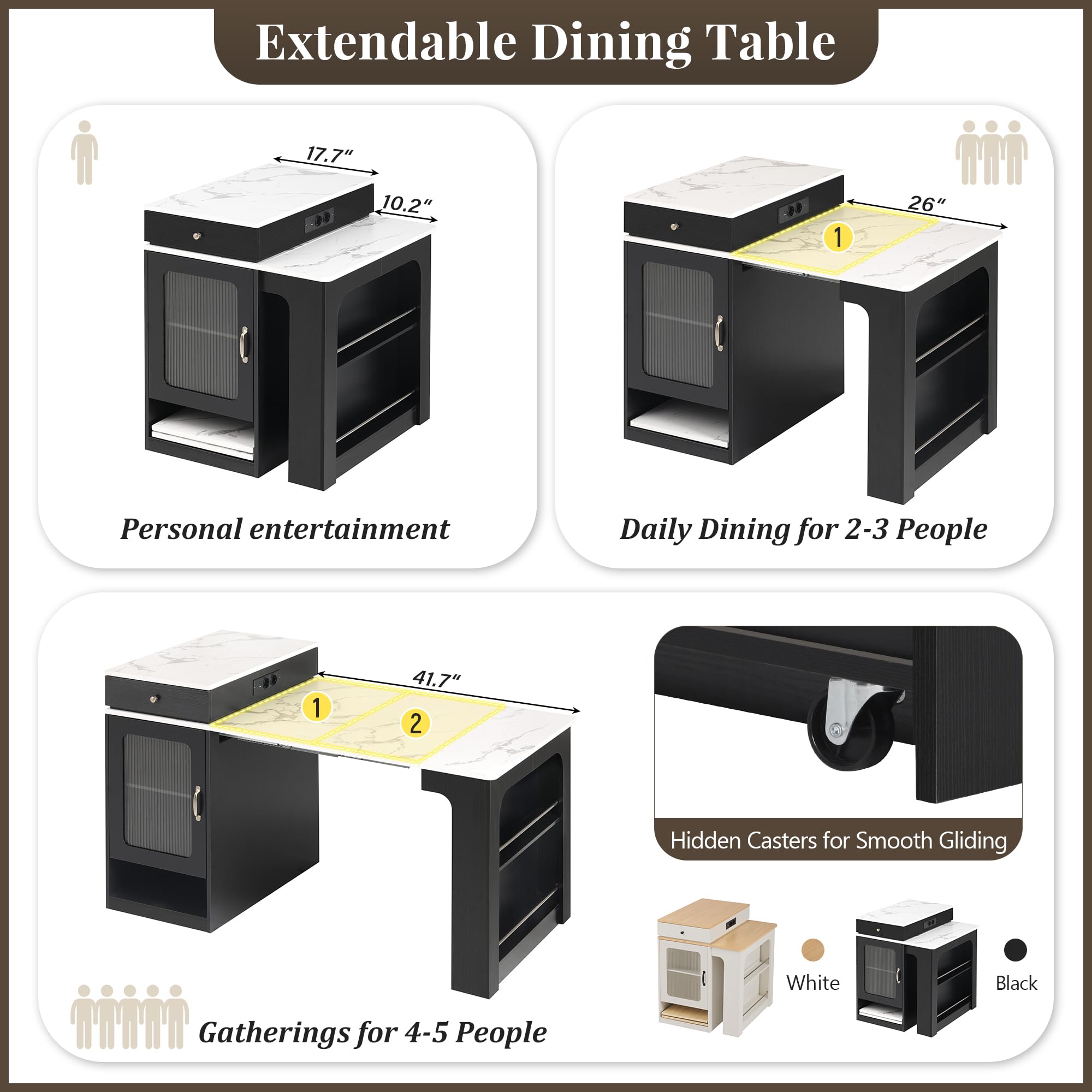 Isola da cucina con ruote, Tavolo da pranzo allungabile con piano smontabile, tavolo bar con prese elettriche, serve come isola da cucina, credenza, credenza o tavolo bar per cucina e sala da pranzo