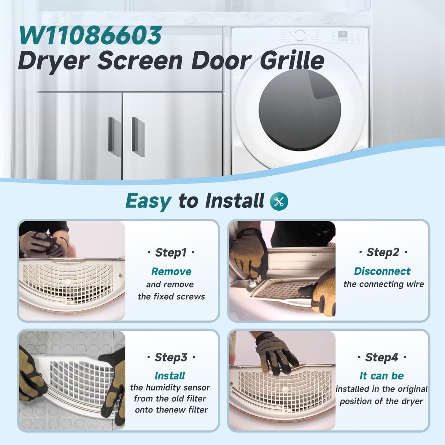 W11086603 Dryer Lint Screen Grille Compatible with Whirlpool Kenmore Maytag GEW9868KQ2 110.87562601, W11086603 Air Grille Replaces 8299979 4534131 8563756 8578176 PS12070617 WP8299979 W10153412