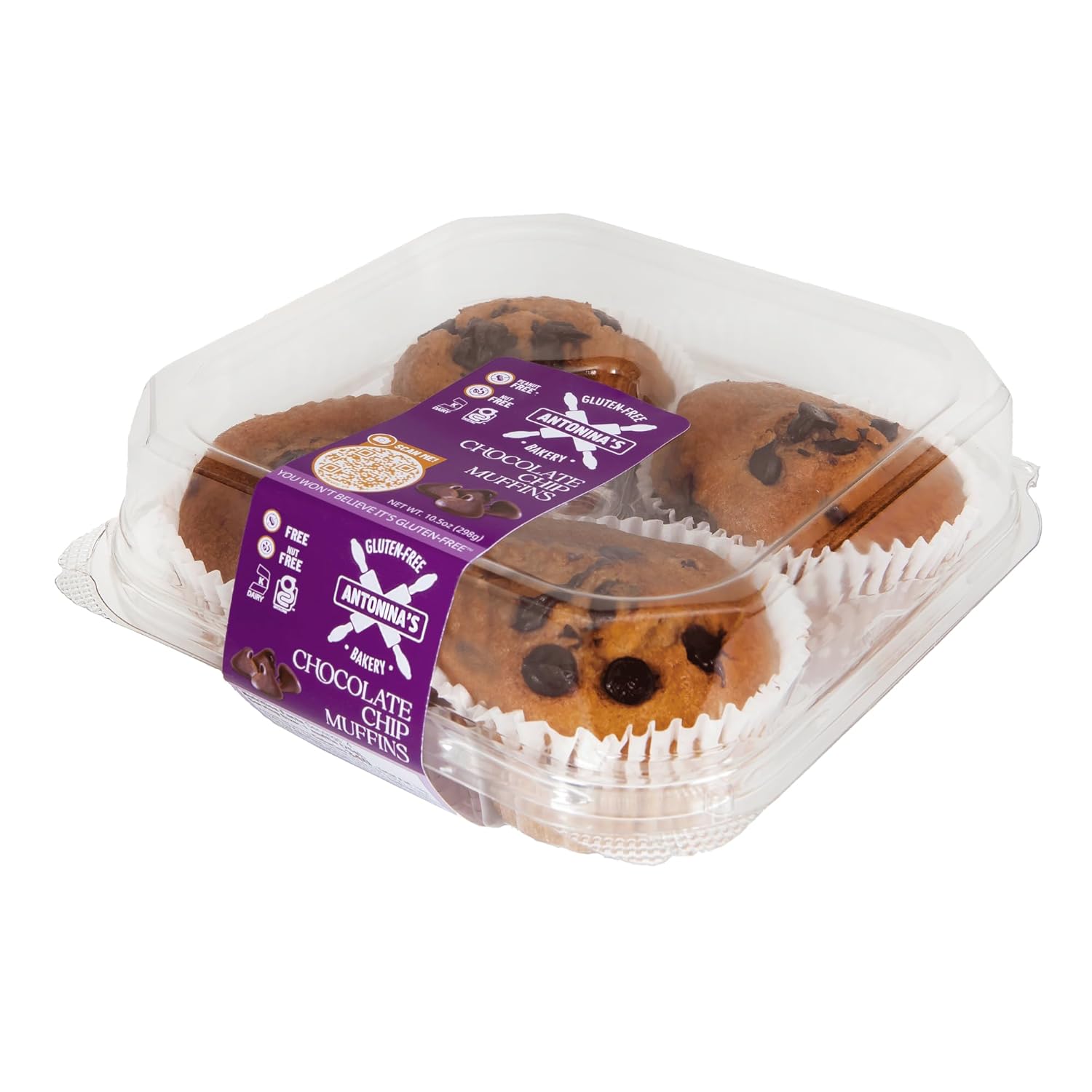 Antonina's Gluten-Free Bakery Chocolate Chip Muffins | Certified Gluten-Free | Nut Free | Peanut Free | Taste Homemade | Eight 4-Packs (32 Muffins)