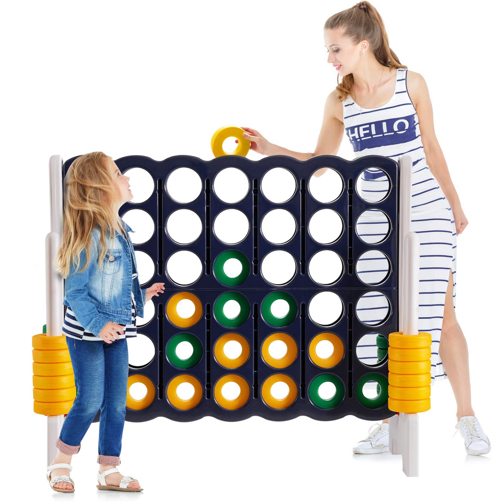 Maxmass Giant 4 in A Row, Jumbo 4-to-Score Game with 42 Rings & Quick-Release Slider, Outdoor Garden Game Set for Kids Adults (White + Dark Blue) โ image 1