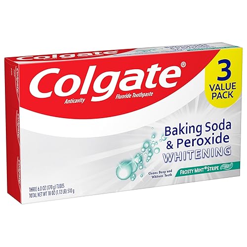 Miniatura 4 de Colgate Pasta de dientes blanqueadora de bicarbonato de sodio y peróxido, rayas de menta escarchada, 6.0 onzas (paquete de 3)