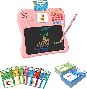 SPG300 Three-in-One Childrens Learning Machine with Pen Oral Arithmetic Practice Memory Card Training Drawing Board Function 130 Memory Cards 2.4" LCD Screen Portable Educational Toy for KidsPink