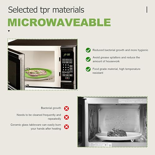 Miniatura 2 de Cubierta para salpicaduras de microondas de 10.2 pulgadas, tapa de silicona plegable y bandeja con asas, se adapta a microondas estándar y