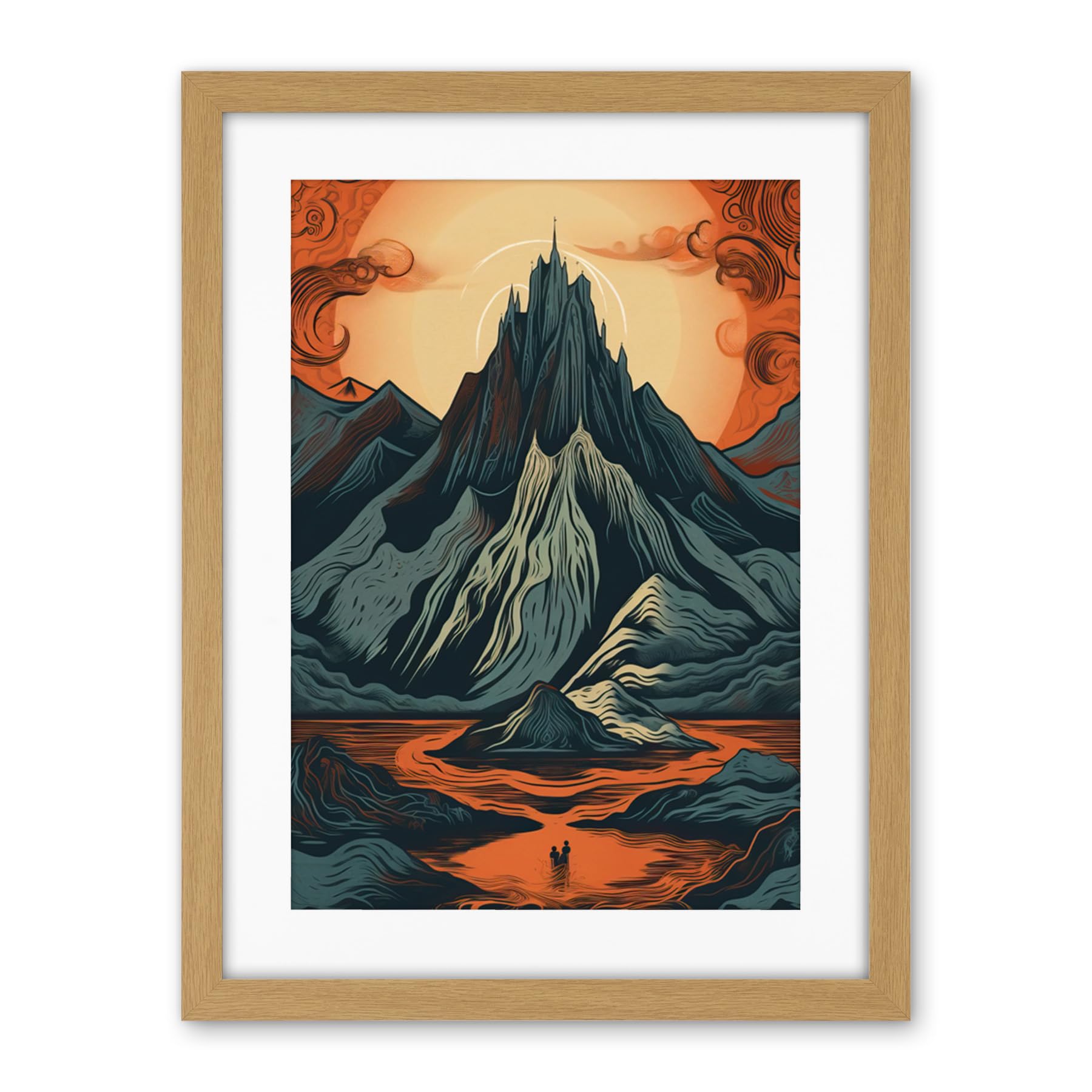 Artery8 Erebor The Lonely Mountain Landscape Illustration Artwork Framed Wall Art Print 18X24 Inch