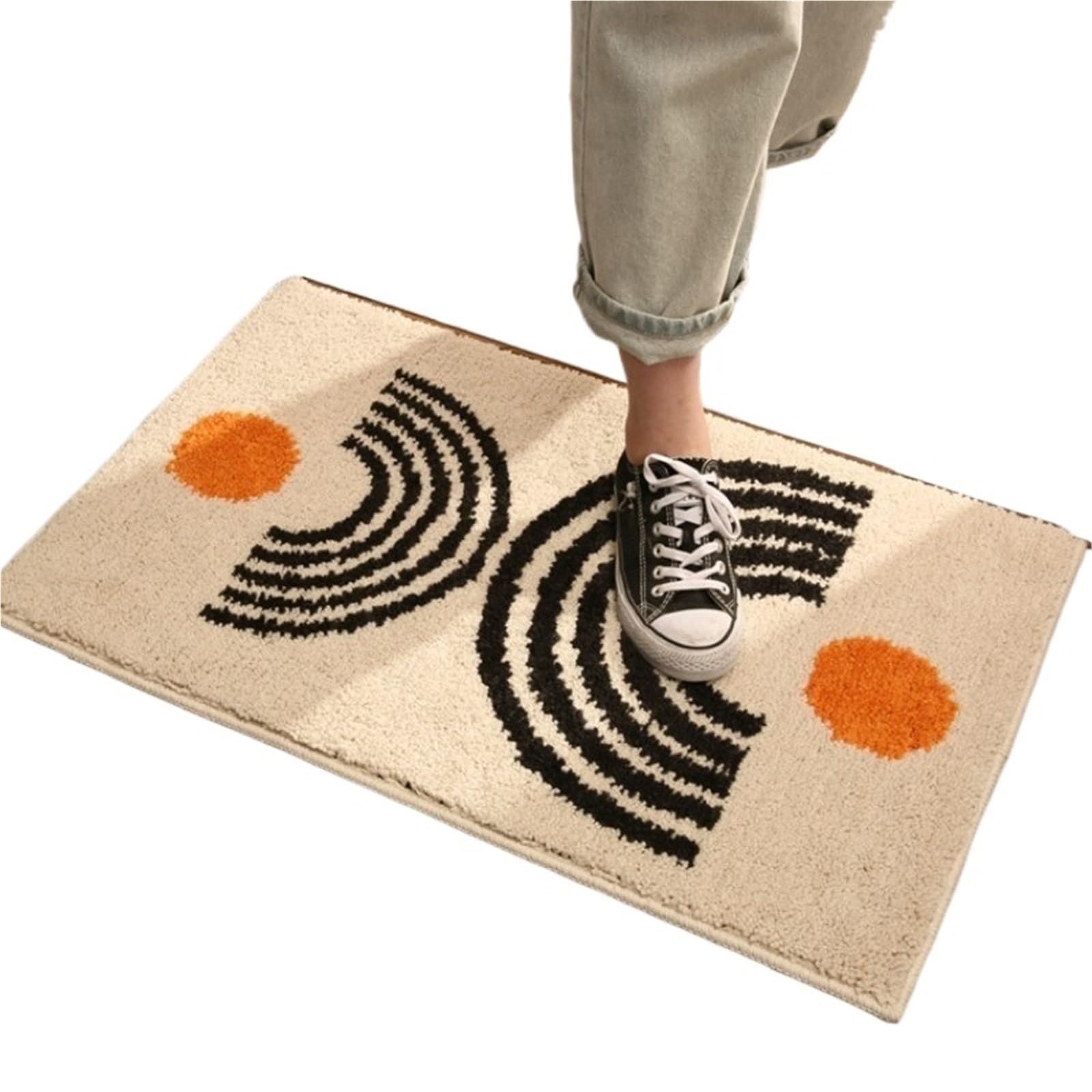 Inyahome, Tappeto da bagno in morbida microfibra, stile bohémien, morbido, lavabile, soffice (crema Yue, 40 x 60 cm)