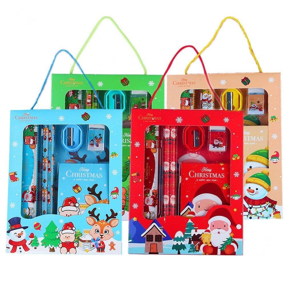 4 Set Christmas Stationery Set, Stationery Gift Set, Include 2pcs Pencil, Rulers, Eraser, Pencil Sharpener, Stationery Sets for Girls and Boys