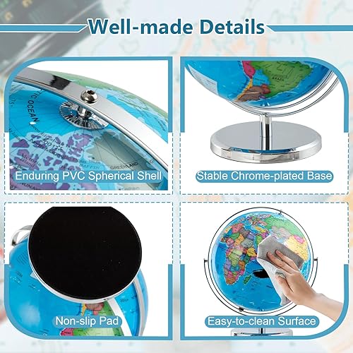 Miniatura 4 de Globo del mundo iluminado de 13 pulgadas con soporte, globo de escritorio con luz LED, mapa claro y rotación de 720, globos geográficos educativos