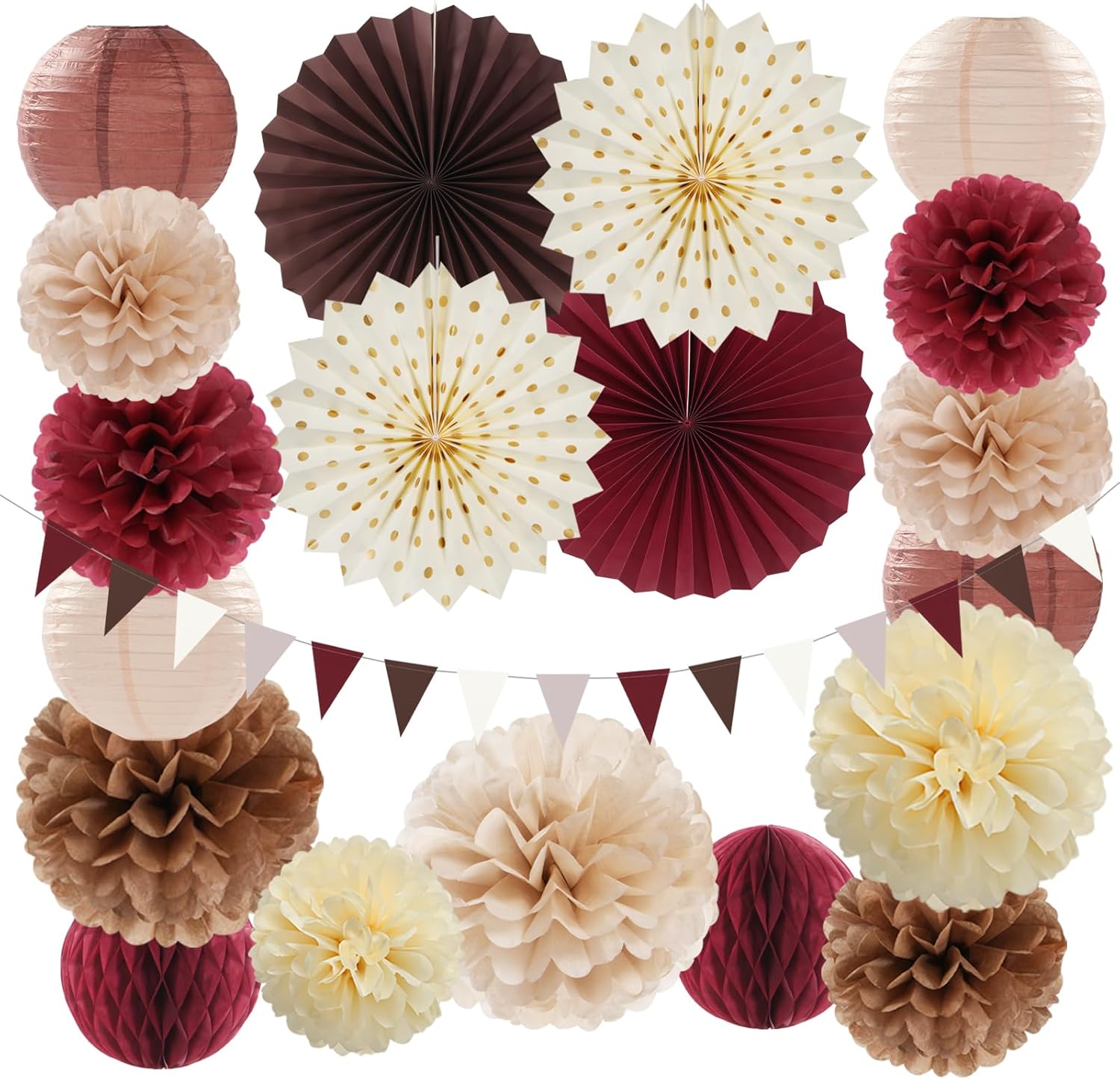 Amazon.com: Burgundy Brown Beige Boho Party-Decorations - 20pcs Dusty ...