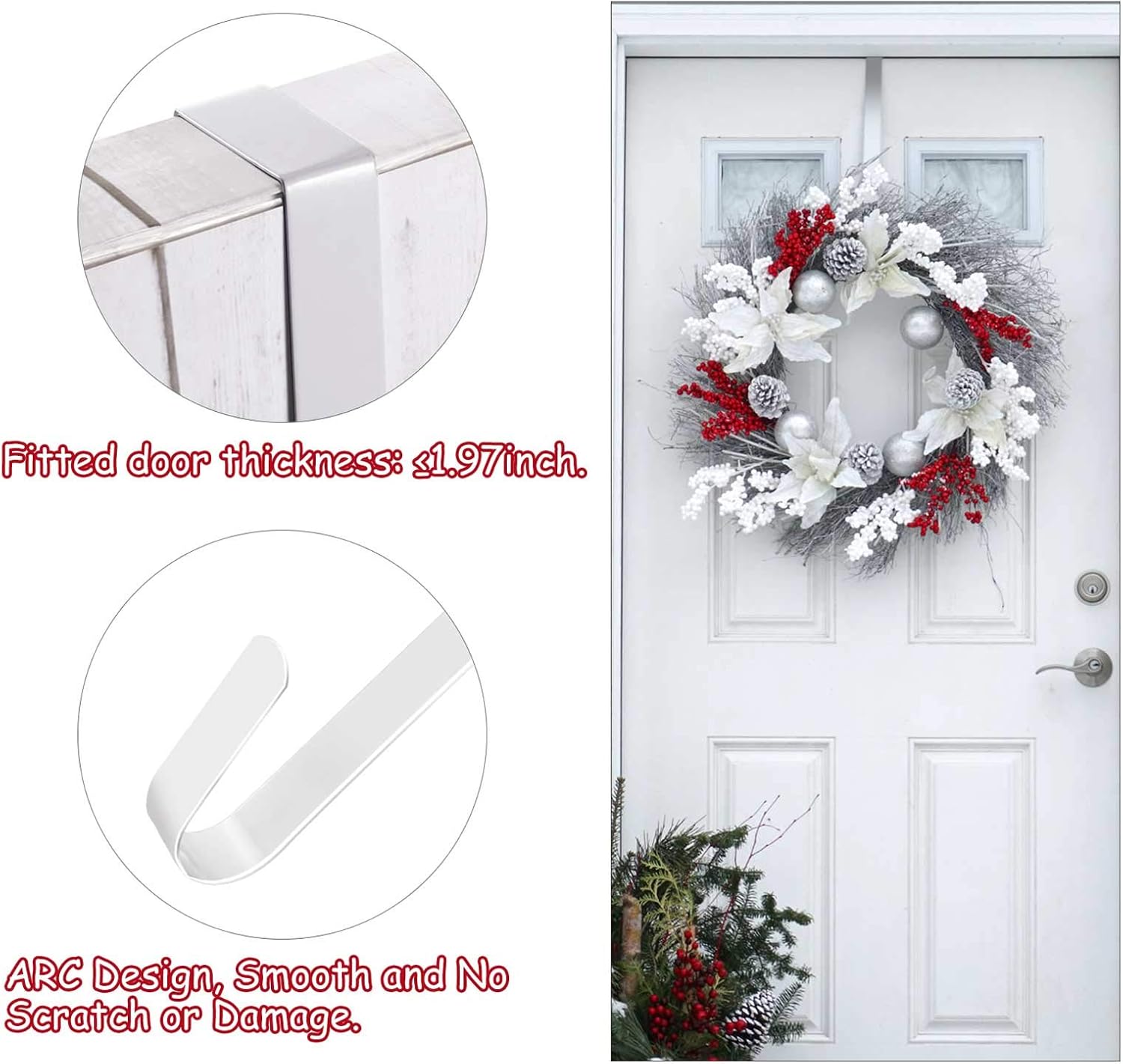 Zhehao 3 Pieces Christmas Decor Metal Wreath Hangers Over The Door Light Handy Wreath Hanger Hanging Hook (12 Inch, White) : Home & Kitchen