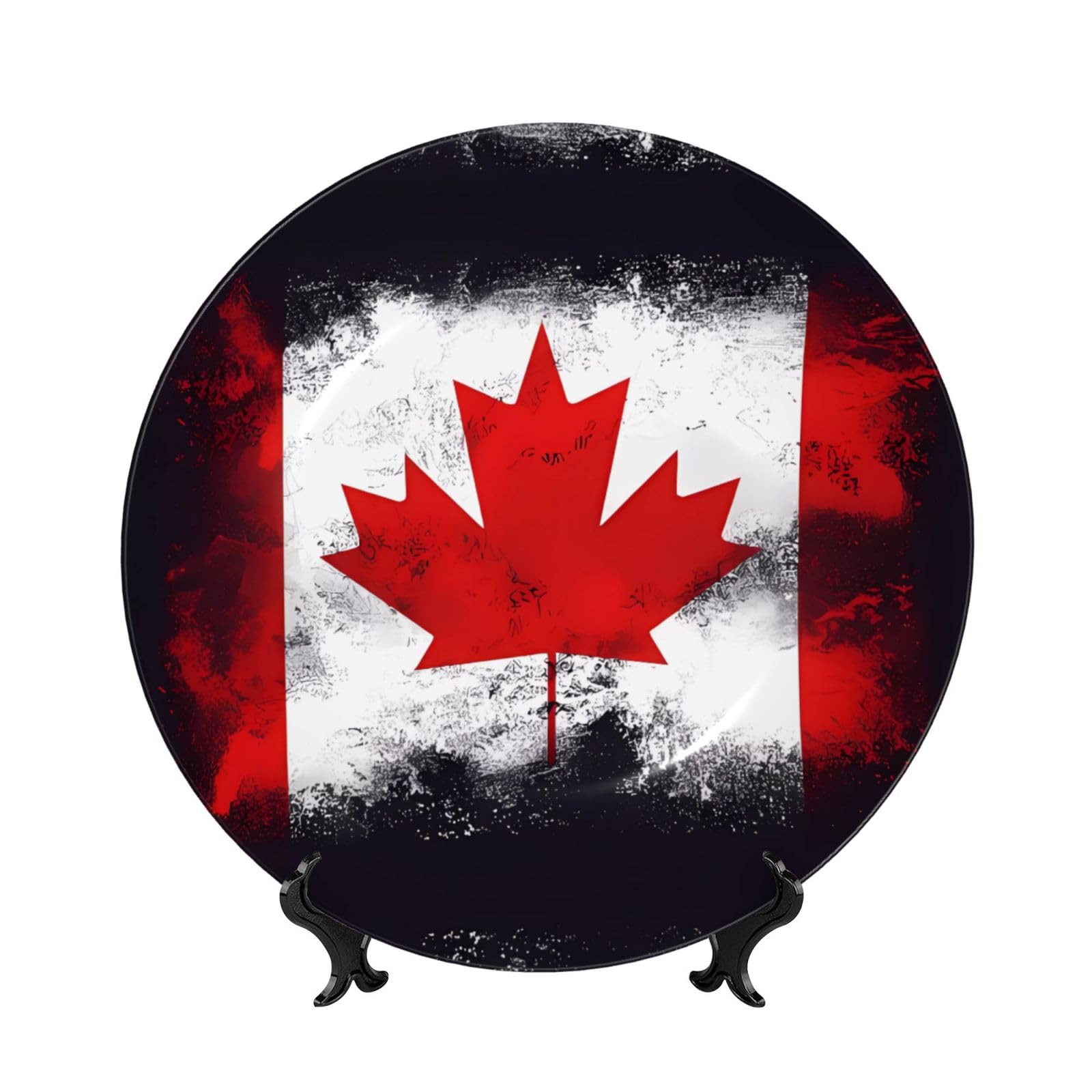 SXZVVBN Canadian flag Bone China Decorative Plate Art with Stand Removable Adhesive Hanging for Home Office 6in（15cm）