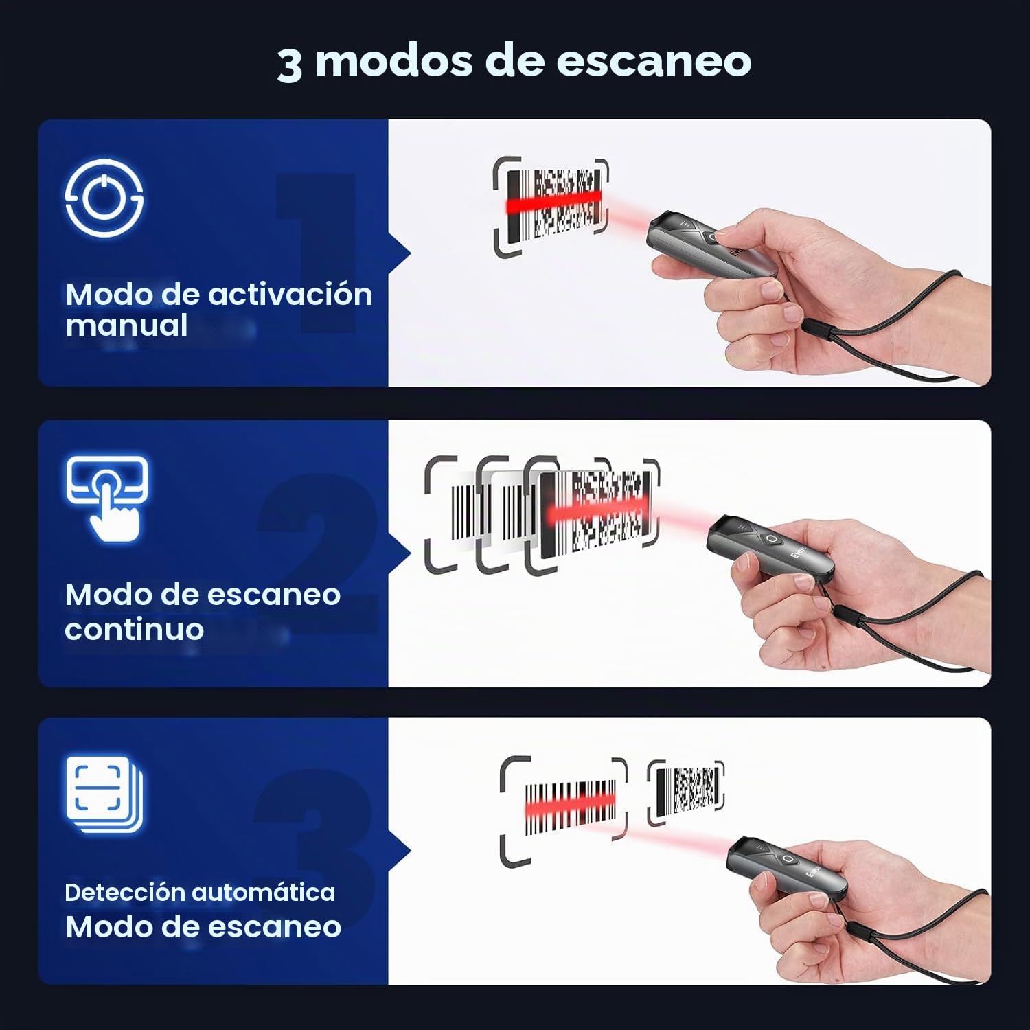 Eyoyo Mini escáner de código de Barras inalámbrico 2D, con Sensor de escaneo actualizado portátil 1D QR, escáner de código de Barras Bluetooth 2.4G inalámbrico Pocket Inventory Lector de código de