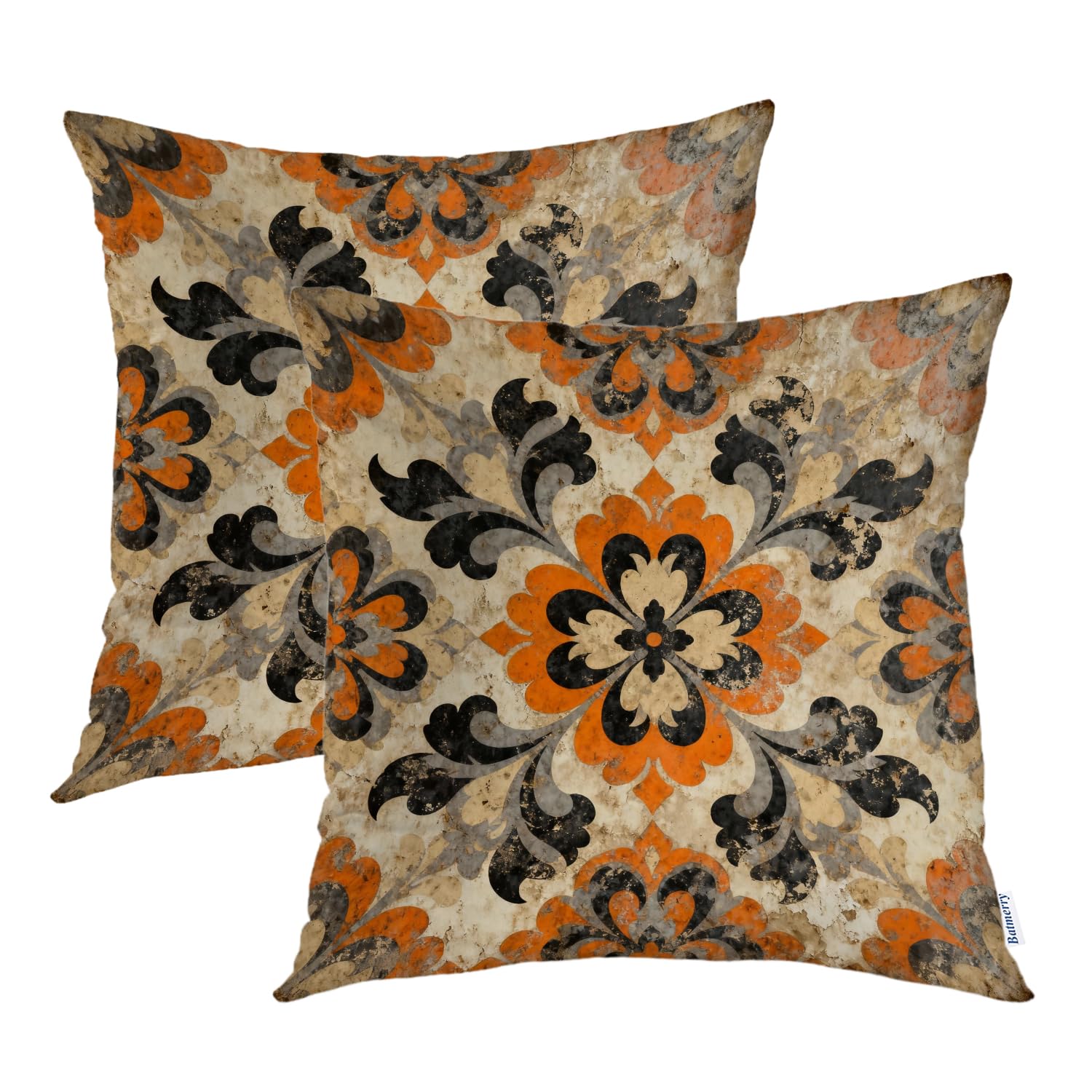 Batmerry Vintage Moroccan Decorative Pillow Covers 18x18 Inch Set of 2, Colorful Vintage Italian with Moroccan Pattern Antique Cushion Throw Pillow