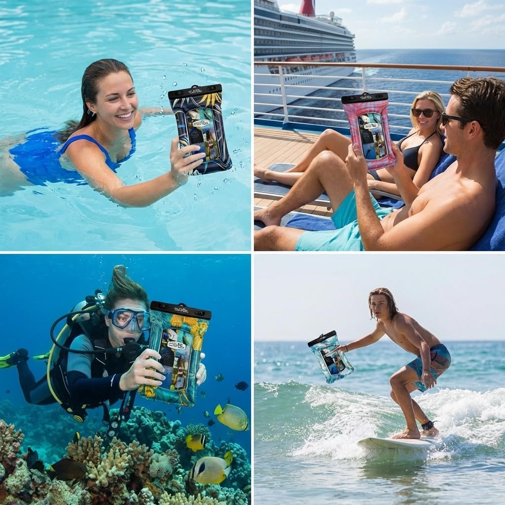 Salt Life Floating Waterproof Phone Case– IPX8 100% Waterproof Phone Case that Floats in Water, Universal Phone Dry Bag with Touchscreen Clear Window, Secure Seal Closure & Lanyard (Aqua)