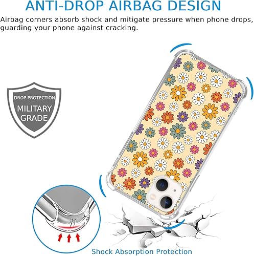 Miniatura 4 de Hippie - Funda colorida de flores retro de los años 70 compatible con iPhone 15, bonita funda estética floral de margaritas para iPhone 15, funda de