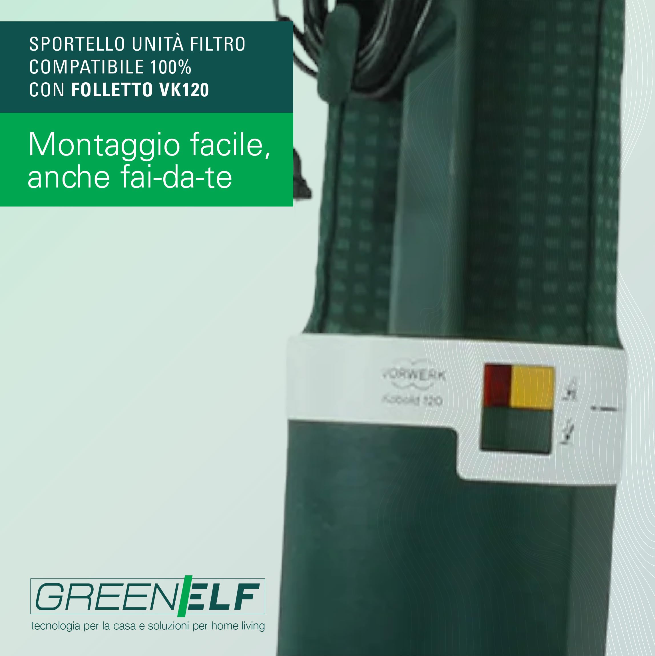 Ricambio Unità Filtro per Folletto VK 120, Sacco Folletto VK120 in Tessuto per Vecchio Modello | 100% Compatibile, Completo con Ghiera, Resistente e Facile da Montare