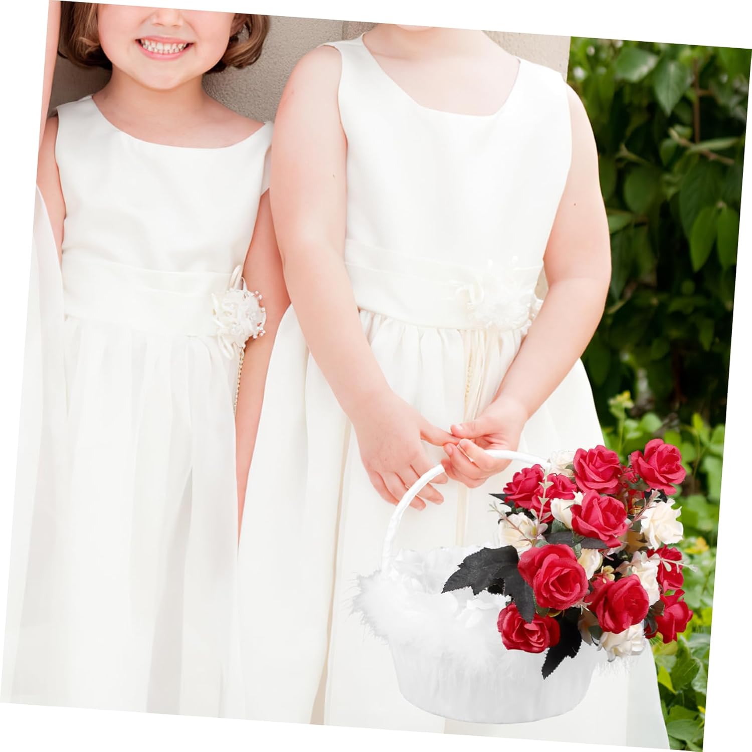 STOBAZA 2pcs Wedding Flower Girl Basket Satin Floral Design for Holding Petals and Flowers at Ceremonies for Weddings and Special Events