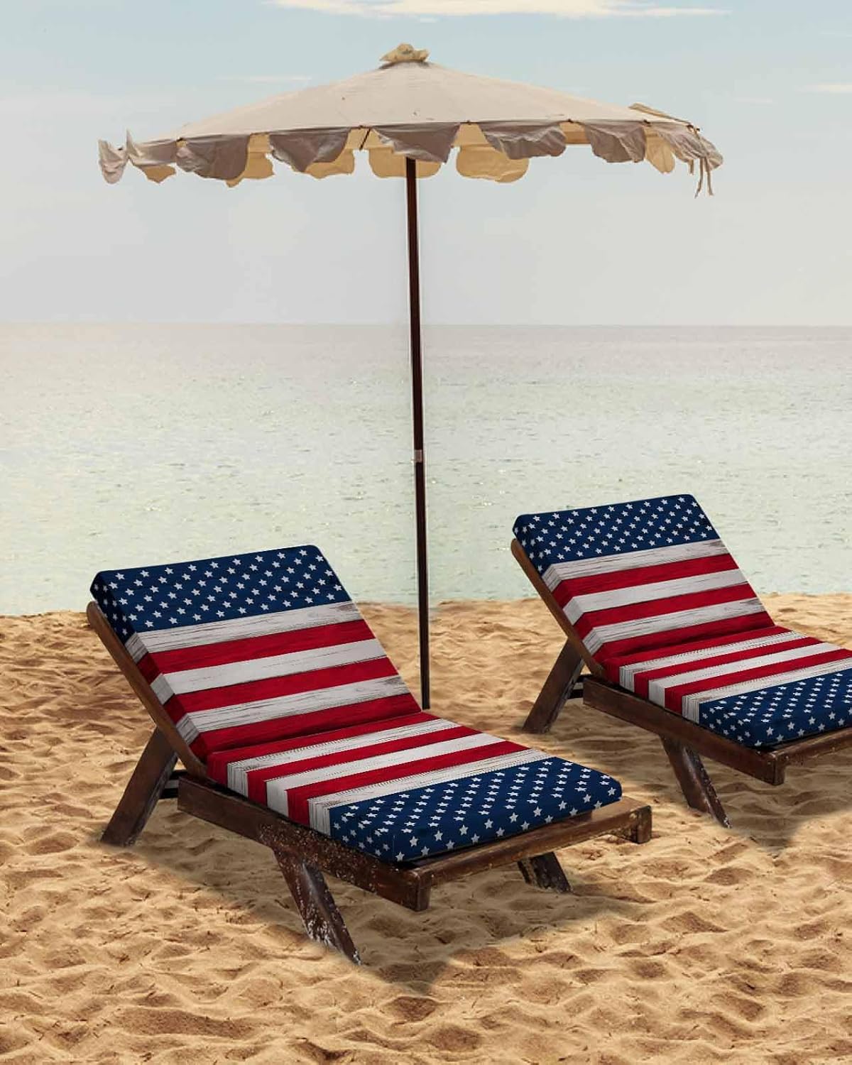 Independence Day Outdoor Cushion Cover,Patriotic Star Stripe Waterproof Patio Seat Cushion Replacement Covers,Farm Rustic Wood Plank Furniture Protector Slipcovers for Couch Sofa Chair,24''x24''x2pcs