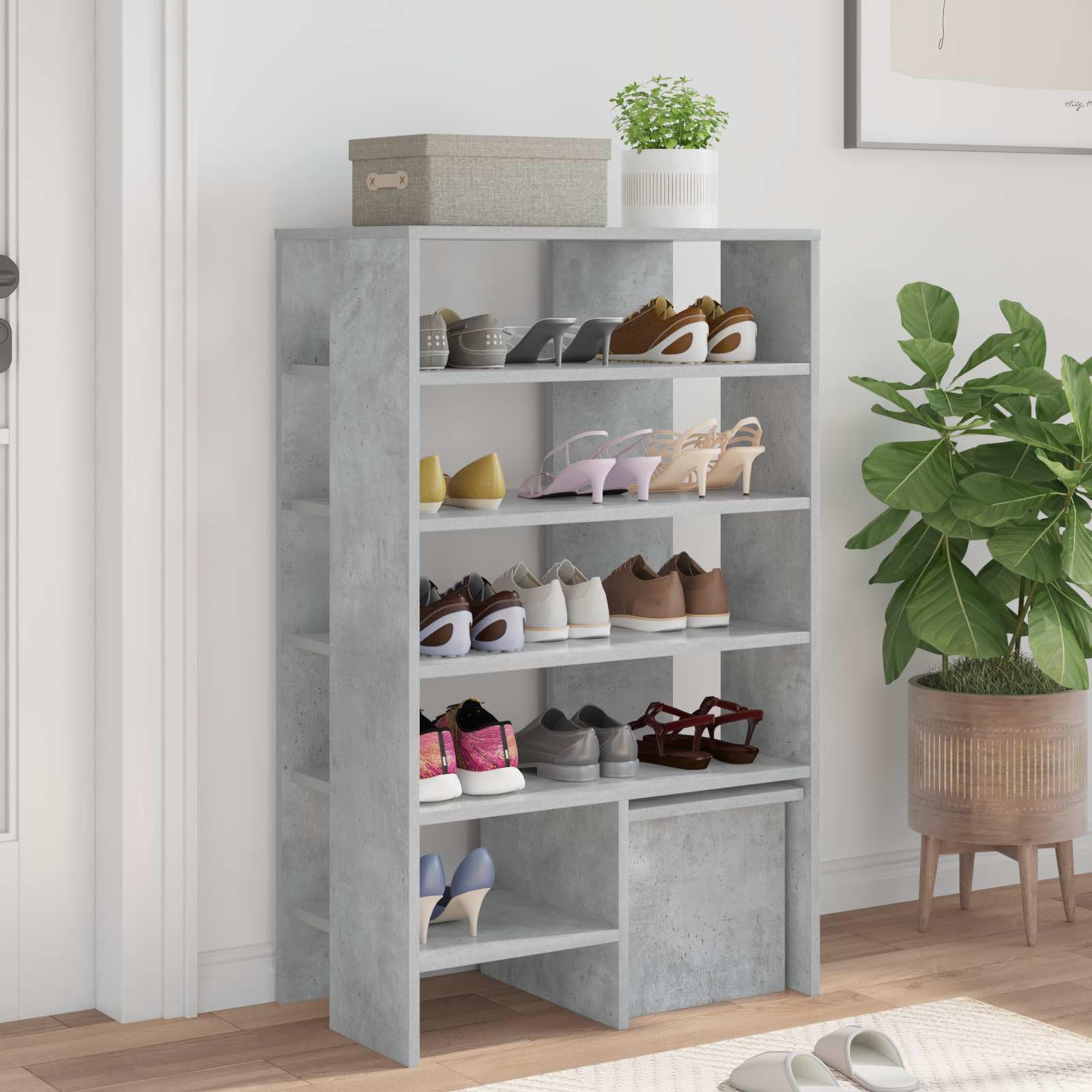 Organisateur durable intérieur gris béton meuble à chaussures bois d'ingénierie 5 étagères