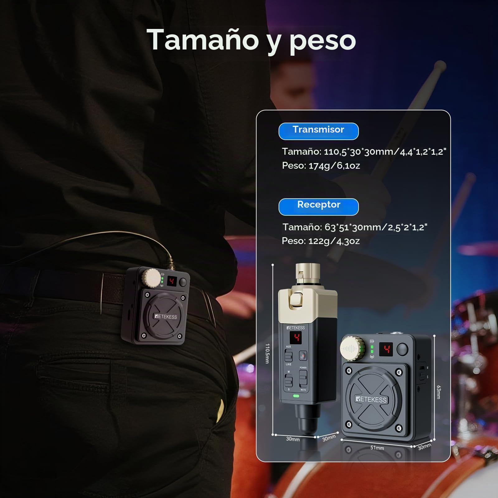 Sistema de Monitorización Inalámbrico, Wireless In Ear Monitor（1-1） | Estéreo/Mono, 30 Metros, 2.4G con 8 Canales, Compacto y Portátil, Estudio y Presentaciones en Vivo