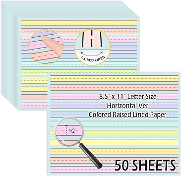 50 Sheets Horizontal Handwriting Paper Raised Line Paper Wide Ruled 0.5 Inch Kindergarten Writing Paper with Lines 8.5"x 11" Colored ADHD Writing Practice for Kids Learning Multi Sensory Dysgraphia