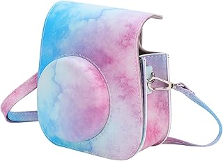Capa de câmera para meninas, capa de proteção de câmera de couro PU, estojo de viagem com alça de ombro, bolsa destacável para câmera instantânea Mini11 (azul e rosa)