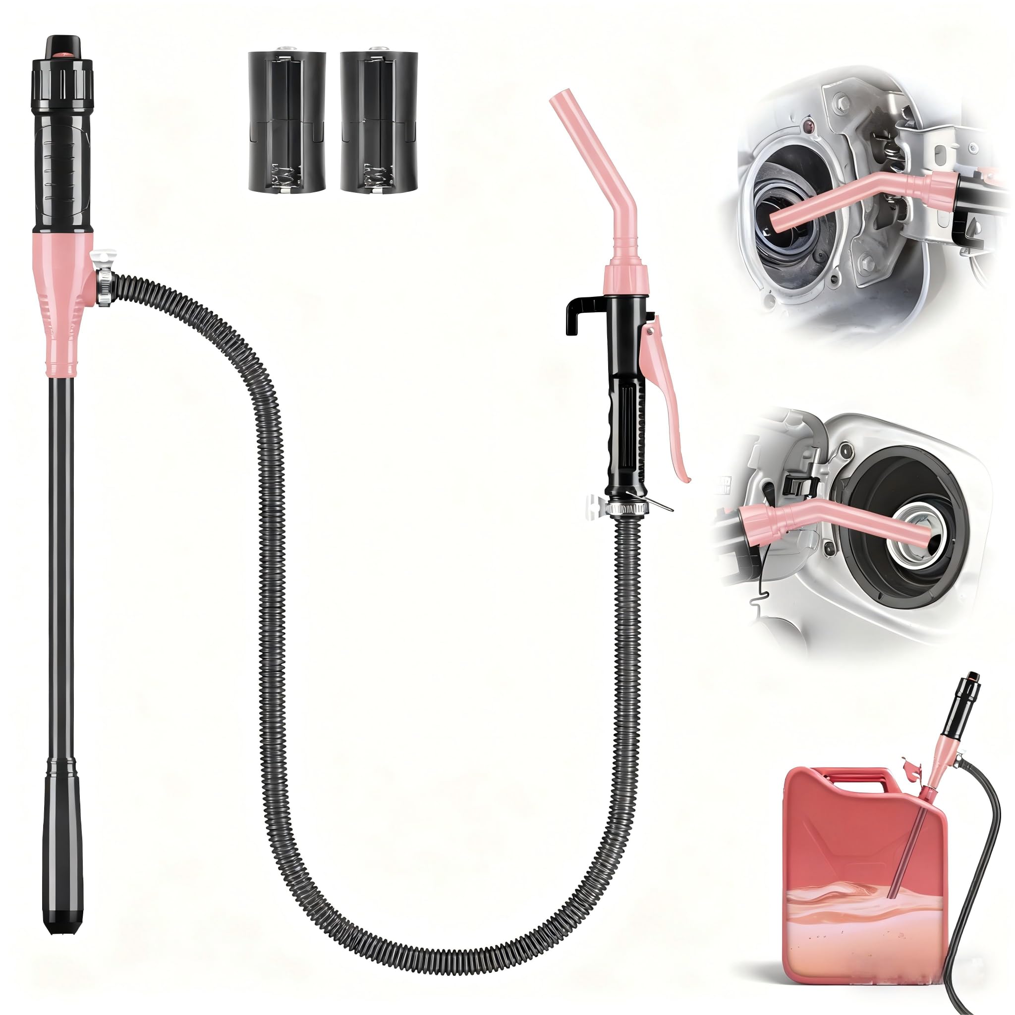 Photo 1 of Kiweoci Electric Fuel Transfer Pump, 3GPM Portable Fluid Transfer Siphon Pump with Oil Pipeline, Battery Gas Pumps with Adjustable Flow Control Nozzle for Car/RV(Pink)