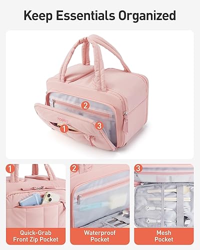 Miniatura 4 de TOURIT Lonchera para mujer, compartimento de doble cara con bolsa de hielo, diseño de múltiples bolsillos para el trabajo, al aire libre, rosa bebé