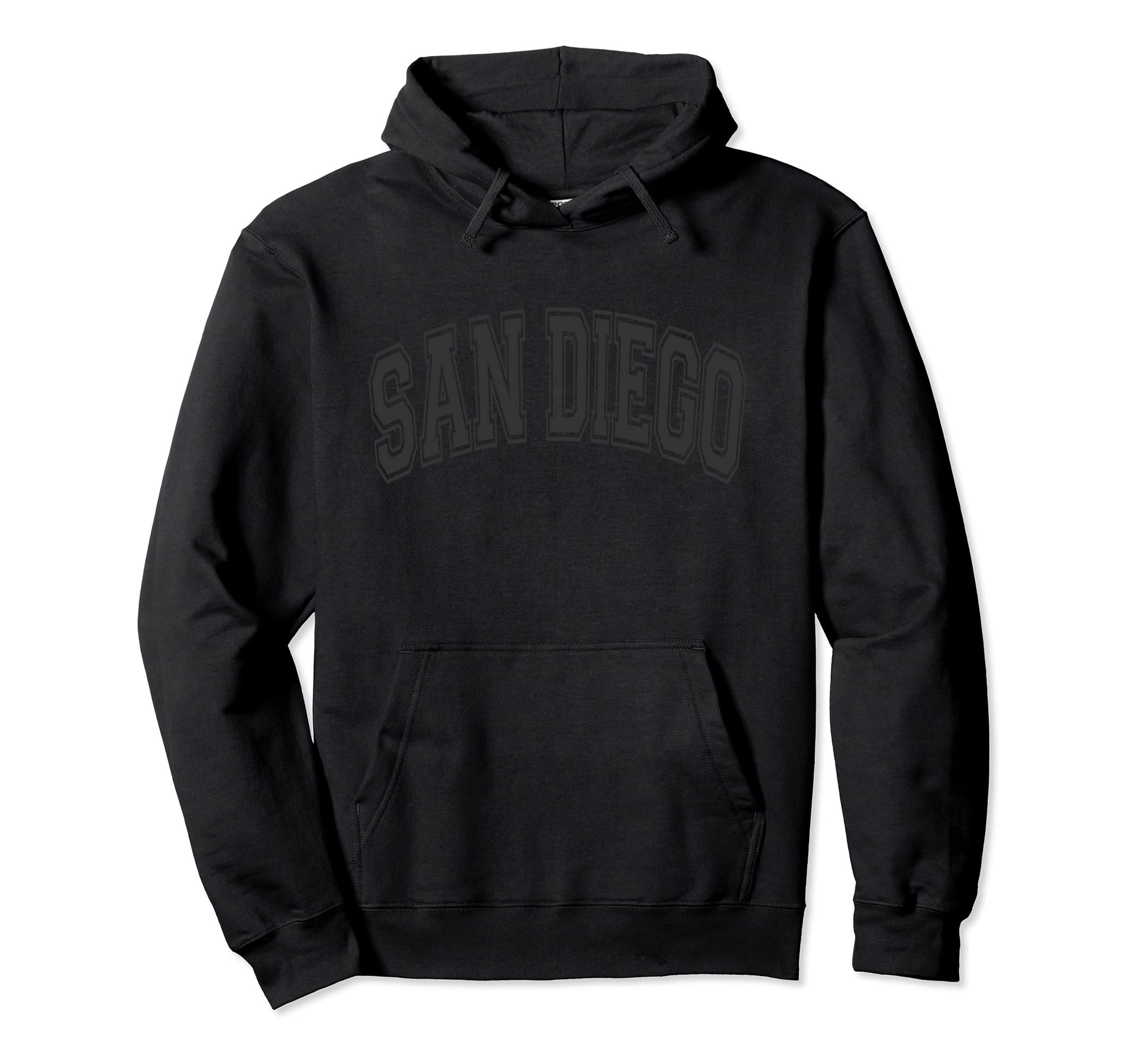 133 Apparel San Diego CASan Diego Varsity Style Black with Black Text Pullover Hoodie