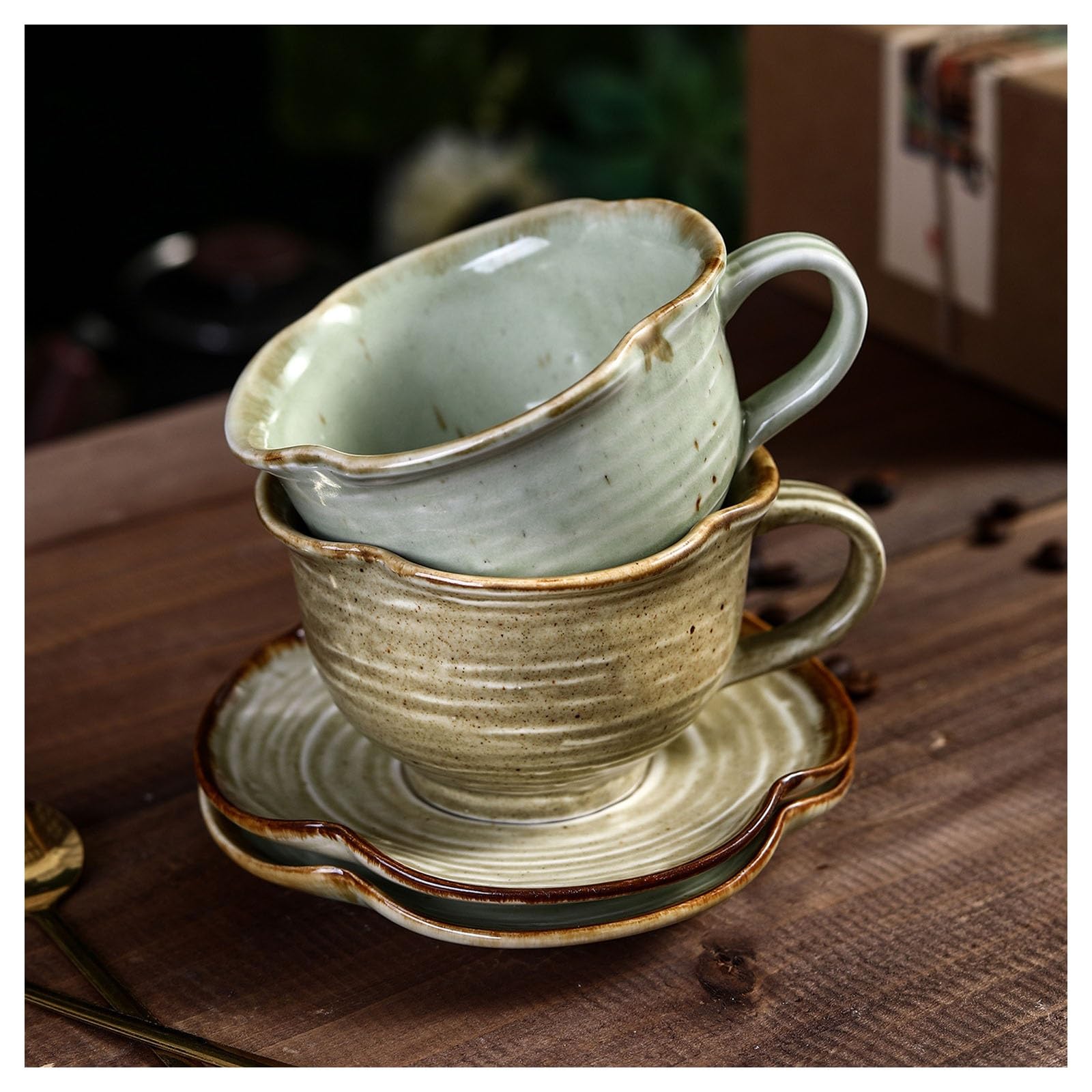 Ceramiczny zestaw kubków do kawy, 220 ml, vintage filiżanka do herbaty i spodek, ręcznie wykonany kubek na mleko z uchwytem do domu i kuchni, idealny na popołudniową herbatę