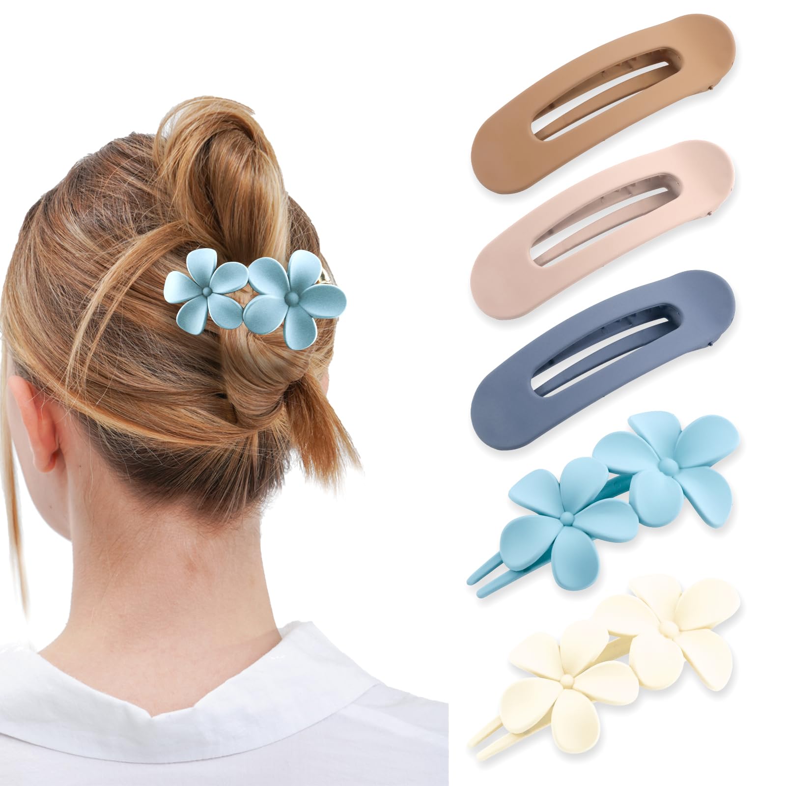 FASOTY Flat Claw Clips for Women, 4 Pcs Heart Flat Hair Clips For Women Girls French Flat Round Clips For Thick & Thin Hair No Slip Matte Square Flat