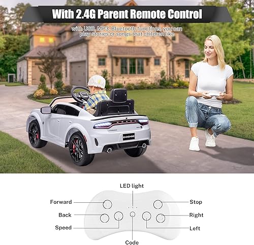 Miniatura 4 de YOFE Coche eléctrico para niños, Dodge Charger SRT Hellcat con licencia para conducir, velocidad máxima de 3.1 mph, vehículo eléctrico para niños de