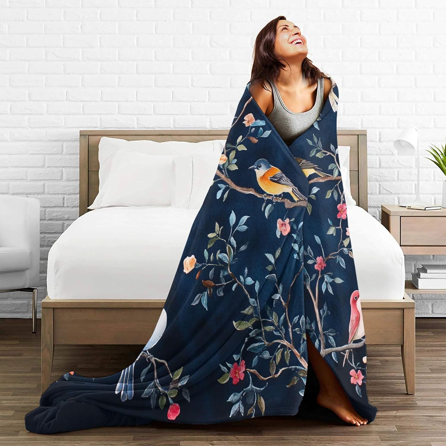 Watercolor Bird Blanket Birds Decor Throw Blanket Gifts for Girls Boys Lovers Super Warm Soft Plush Lightweight Fleece Flannel Winter Couch Bedding Blankets for Kids Adults Women Men 50"X40" - Image 9