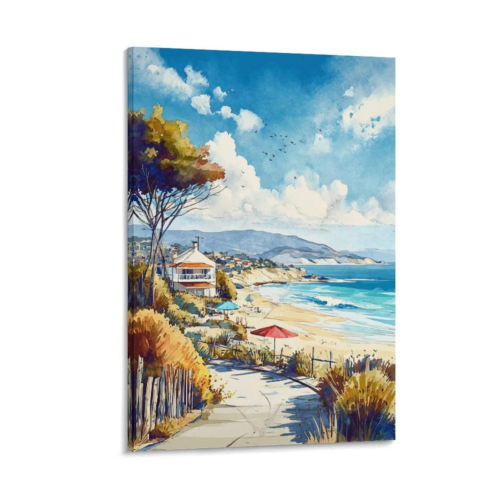 Avila Beach Posters 20x30inch(50x75cm) Vintage Watercolor Canvas Art