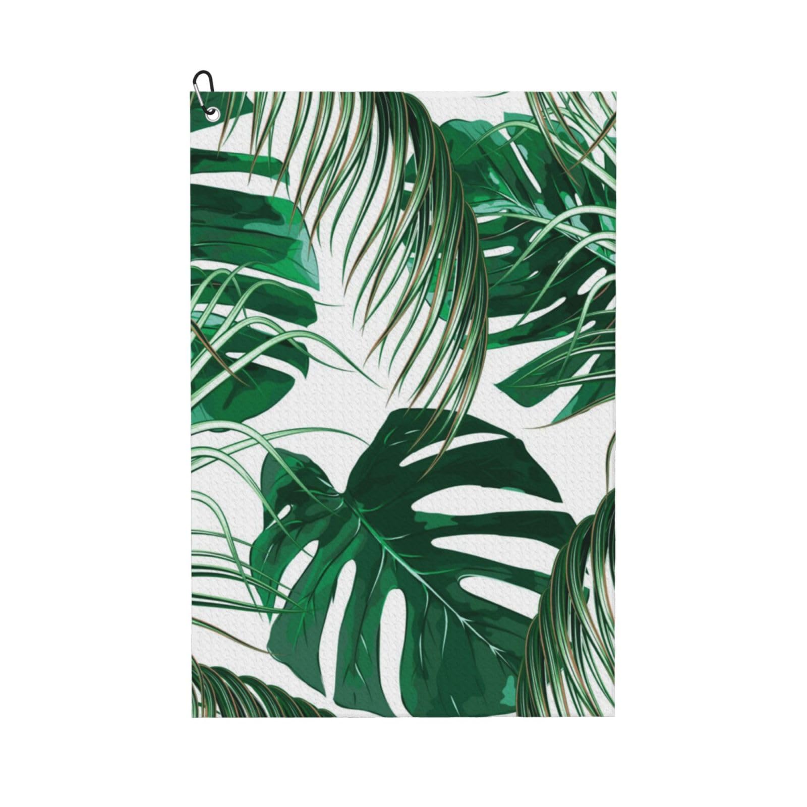 Hnnkloy Tropical Green Palm Leaves Jungle Leaf, 16x24 in Portable Waffle Golf Towels with Carabiner Clip for Golf Bag