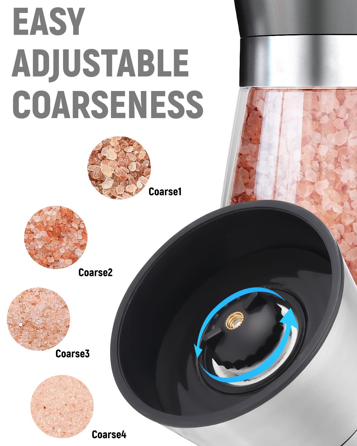 Macina Sale e Pepe manuale Set di 2 pezzi, Macinapepe in Vetro e Acciaio Inox, Macina Pepe, Macinasale, Smerigliatrice Ceramica Finezza Regolabile, strumento ideale per la cucina di casa, Pepper Mills