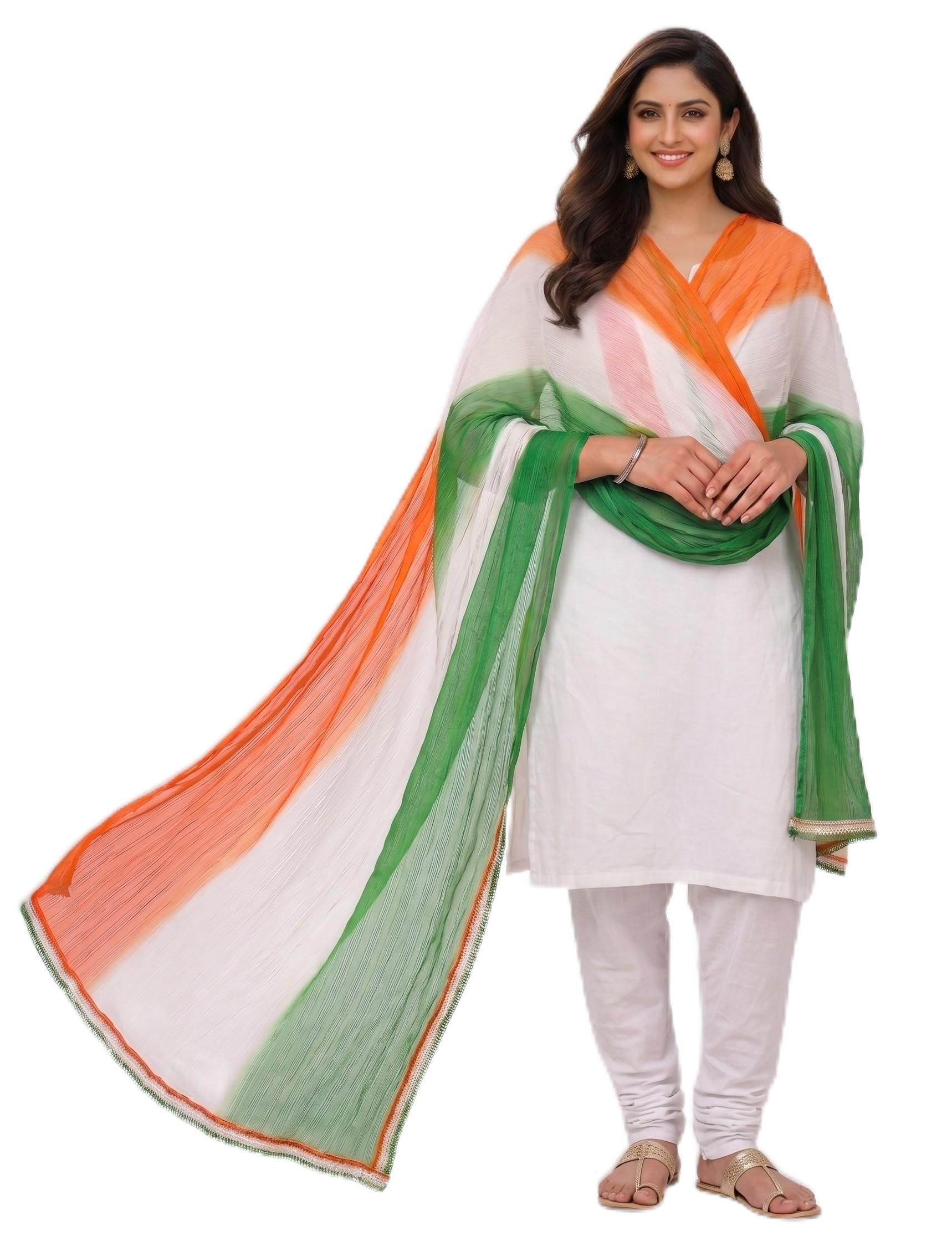 Womens Tiranga Dupatta with Crochet Lace Border, Independence Day Chunni-picture-31