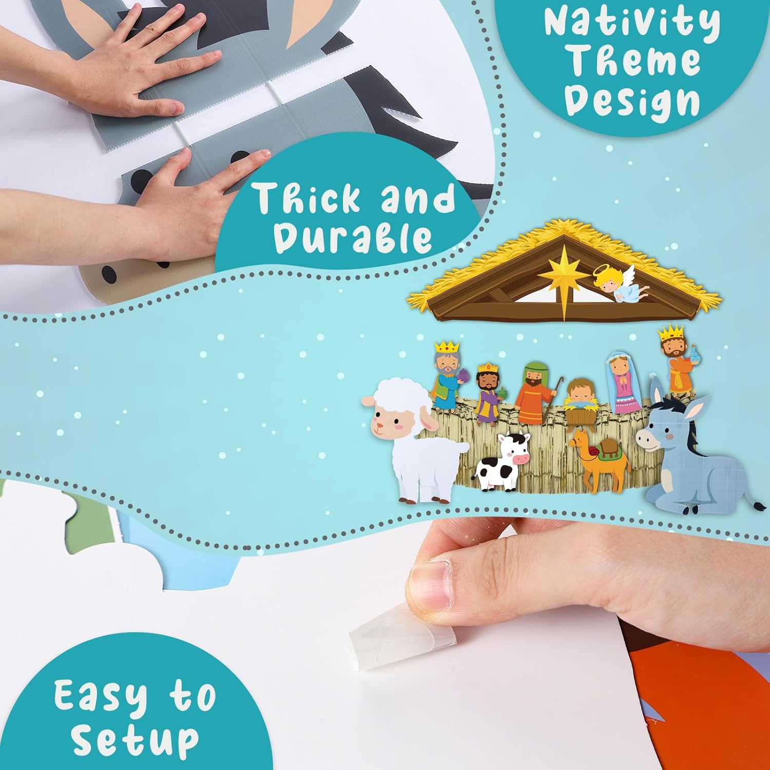 Christmas Nativity Bulletin Board Decor Donkey Sheep Cardboard Cutout Stand Ups Christian Nativity Scene Decorations for Christmas Sunday School Classroom Garage Door Decor Church Event