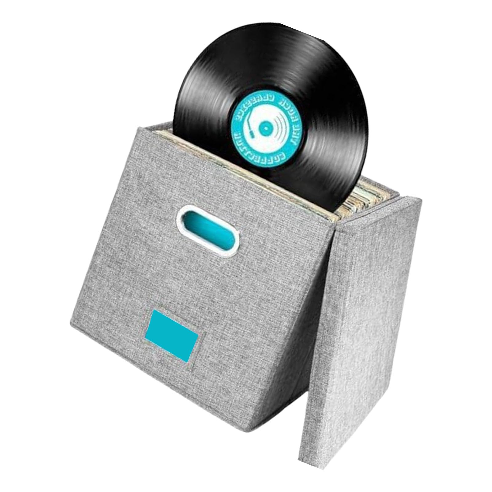 Jazuaiao Sturdy CDs Storage Box 12.99Inch with Lid and Handles Folding Organizers Holds 100+ Records for Albums and Magazines Home Storage Solution