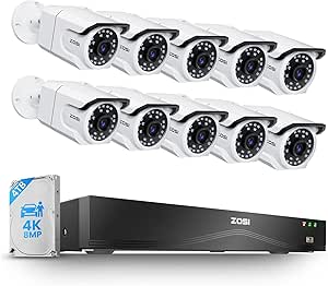 ZOSI 4K PoE Security Camera System with 4TB HDD,10pcs 8MP Outdoor PoE Cameras,People Counting,Person/Vehicle Detection,One-Way Audio,Dual Disk Backup,8MP/4K 16 Port 32CH NVR for 24/7 Recording asin的图片