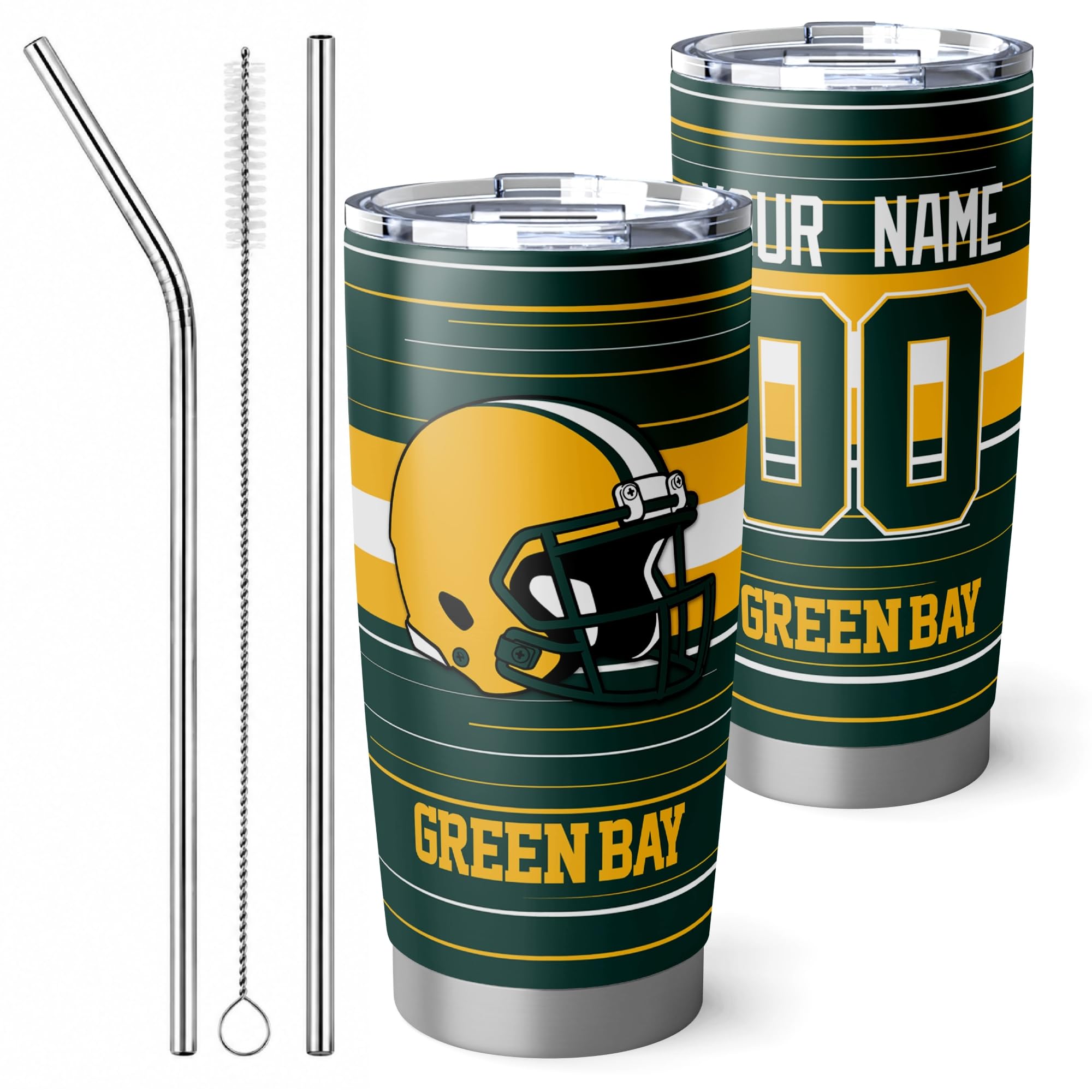 Green Bay Tumbler 20oz Travel Mug Gifts Custom Name Number