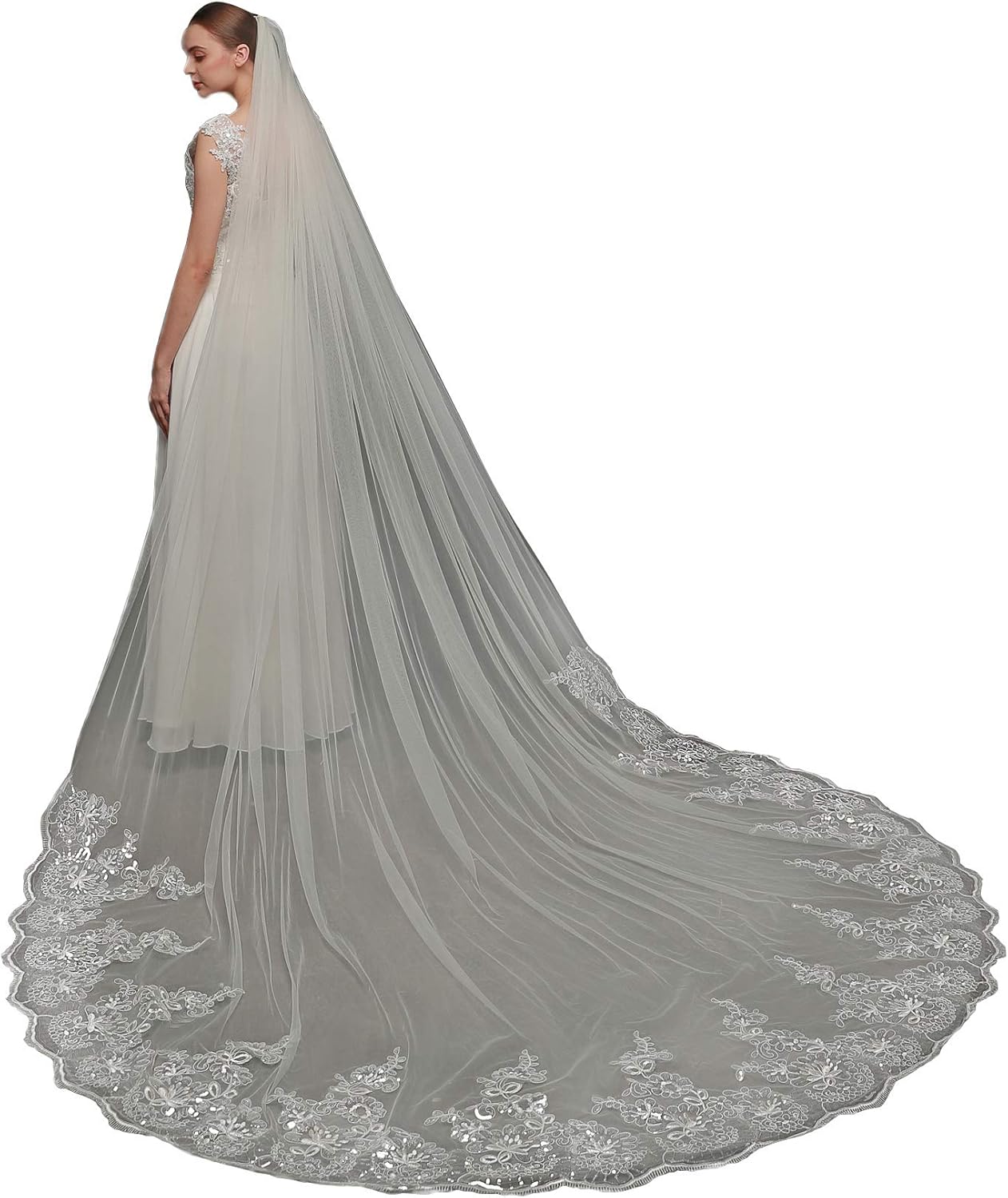EllieHouse 2 Tier Cathedral Length Sequin Lace Wedding Bridal Veil L63