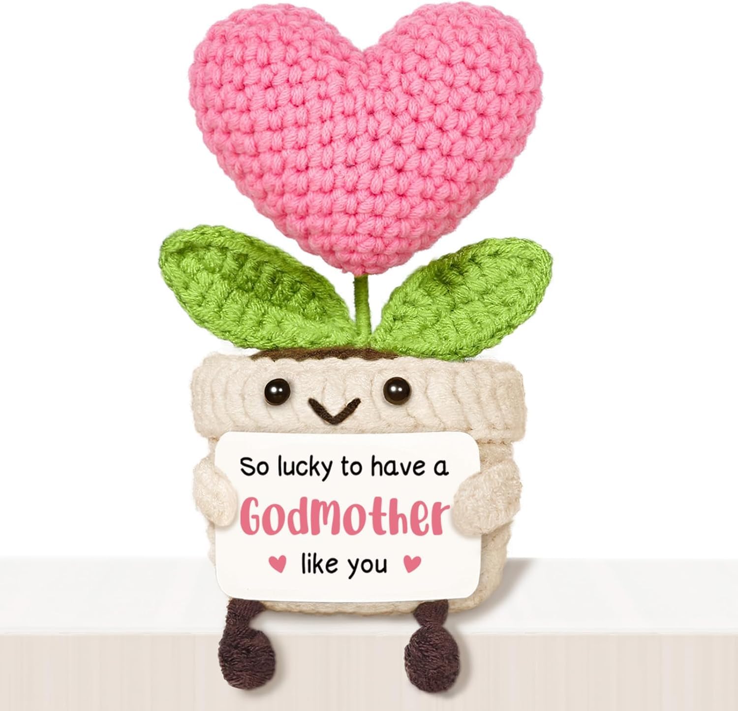 Cute Crochet Mini Pink Heart Flower,So Lucky to Have a Godmother Like you