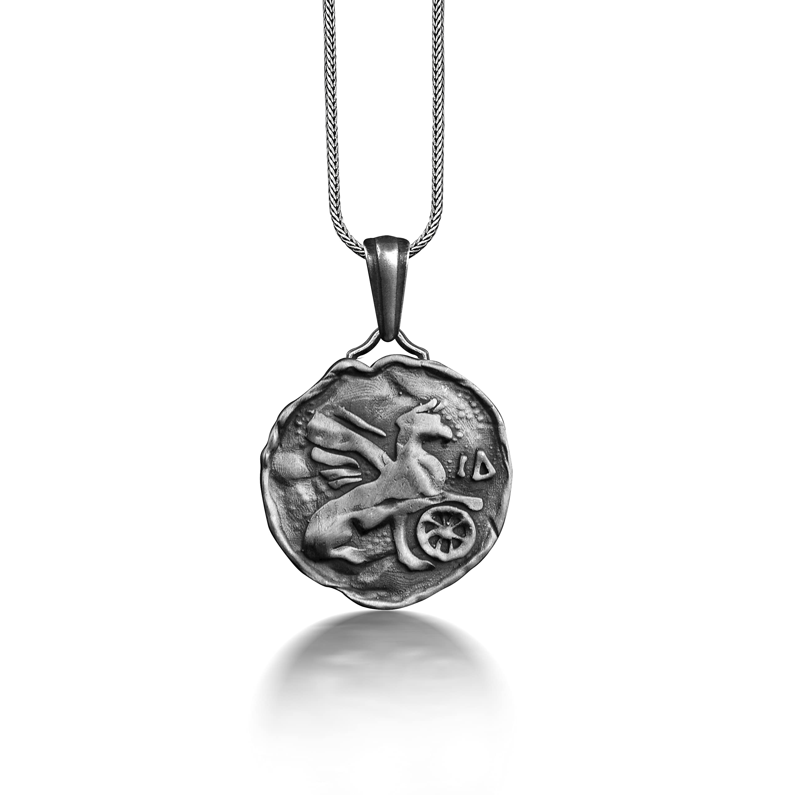 Greek Silver Coin Necklace For Men, Ancient Greece Tetradrachm Necklace in Silver, Drachma Necklace For Boyfriend, Antique Coin Pendant (Oxidized, No Chain)