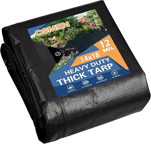 Miniatura 22 de Lona de alta resistencia impermeable 10x12 pies, lona negra de plástico de poliéster para cubierta al aire libre, lluvia de emergencia, techo