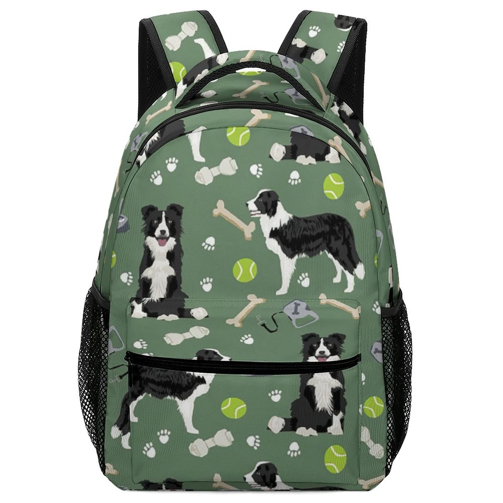 Border Collie Tennis Balls Backpack 16.5 Inch School Bookbag Travel Casual Daypack For Girls Boys