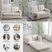 Vista 7 de Sofá cama futón, sofá futón plegable convertible, sofá pequeño transpirable, sofá reclinable ajustable para estudio compacto en sala de estar y Beige