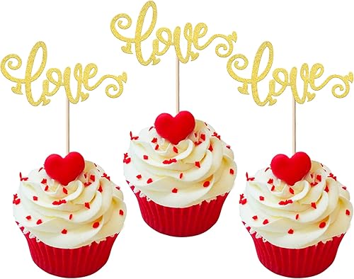 Paquete de 36 adornos para cupcakes con purpurina para el día de San Valentín dulces corazones para el día de San Valentín compromiso fiesta de